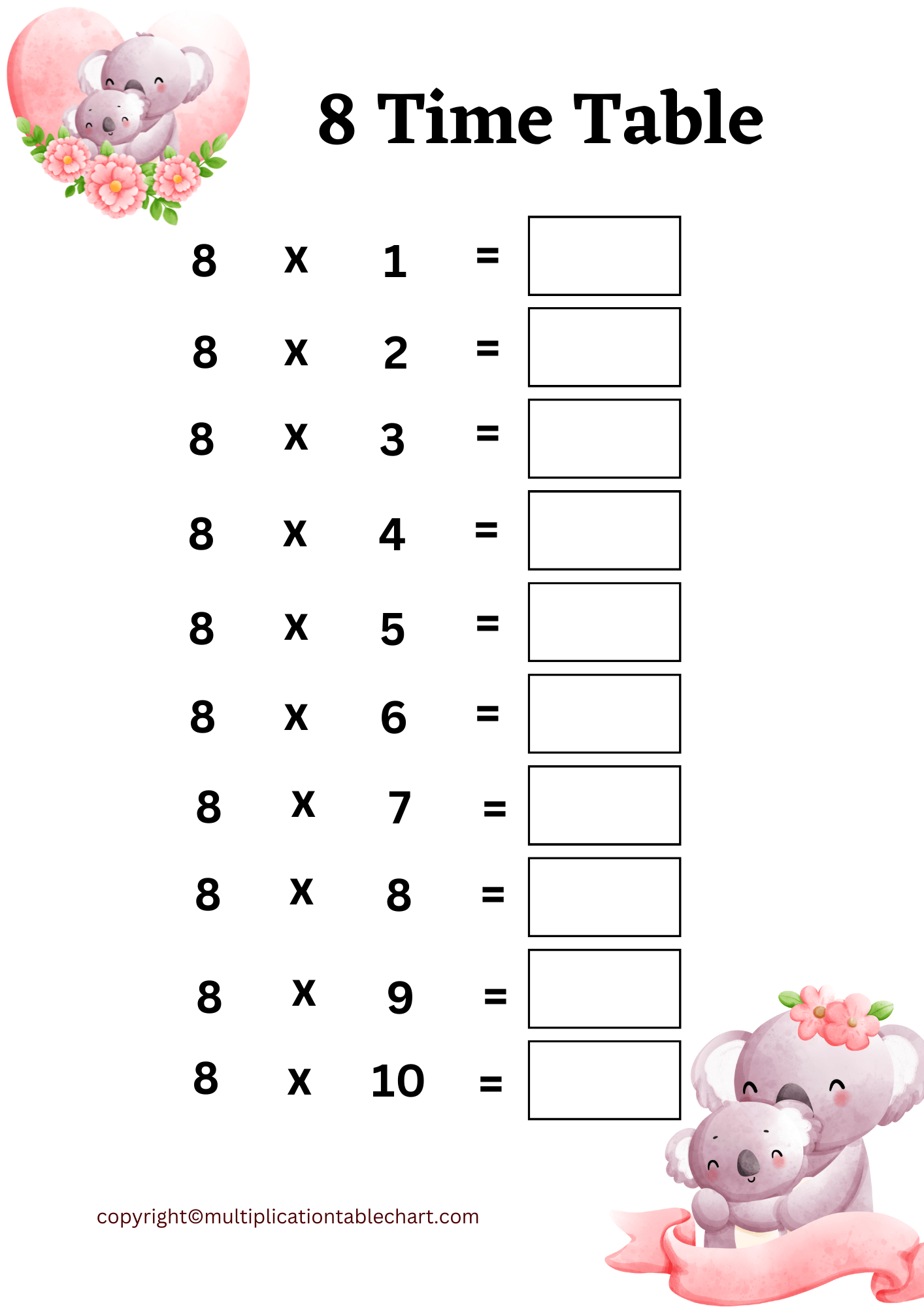 8 Times Table Worksheet 8 Multiplication Table Free PDF