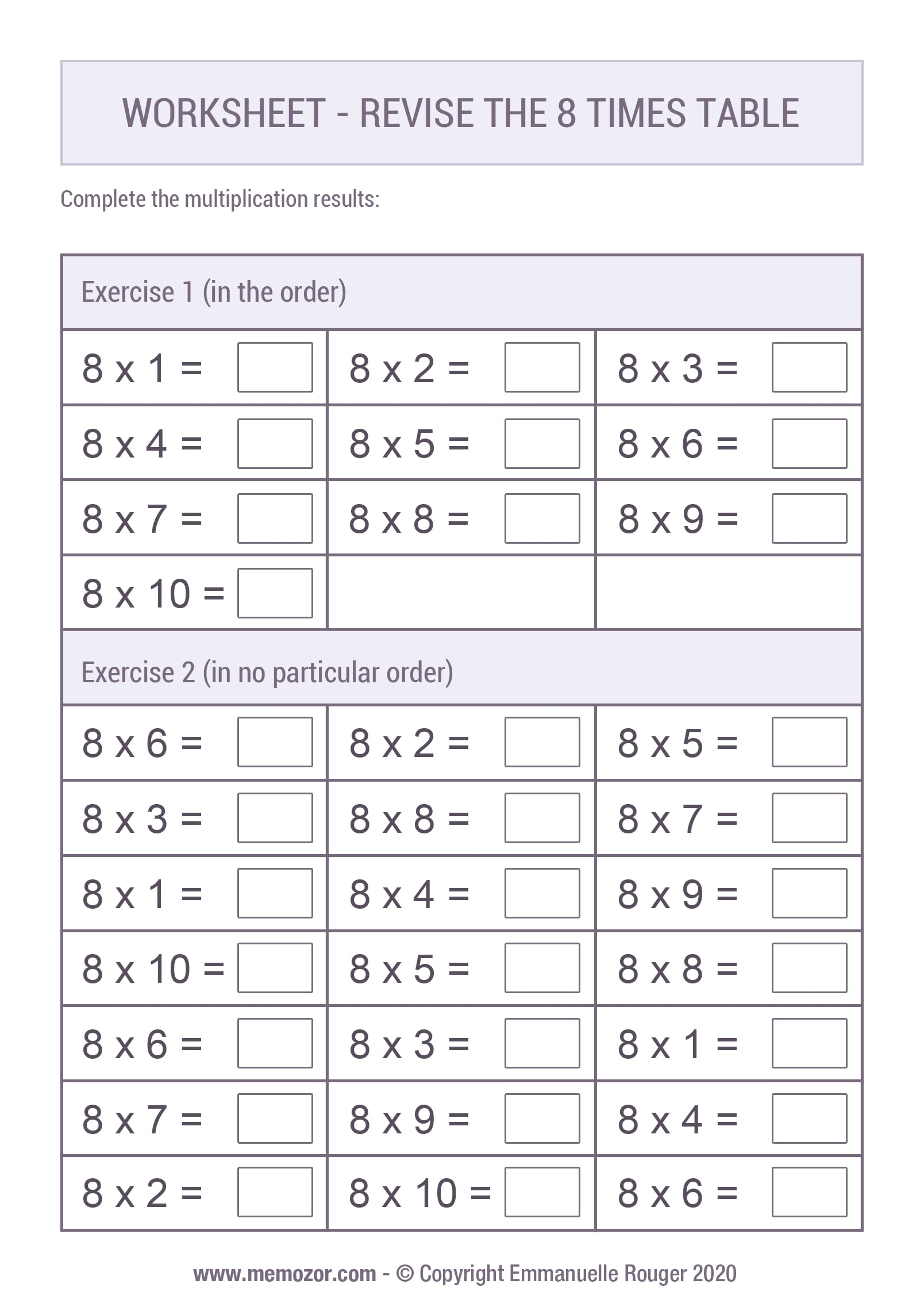 8 Times Table Worksheet PDF Printable Worksheets