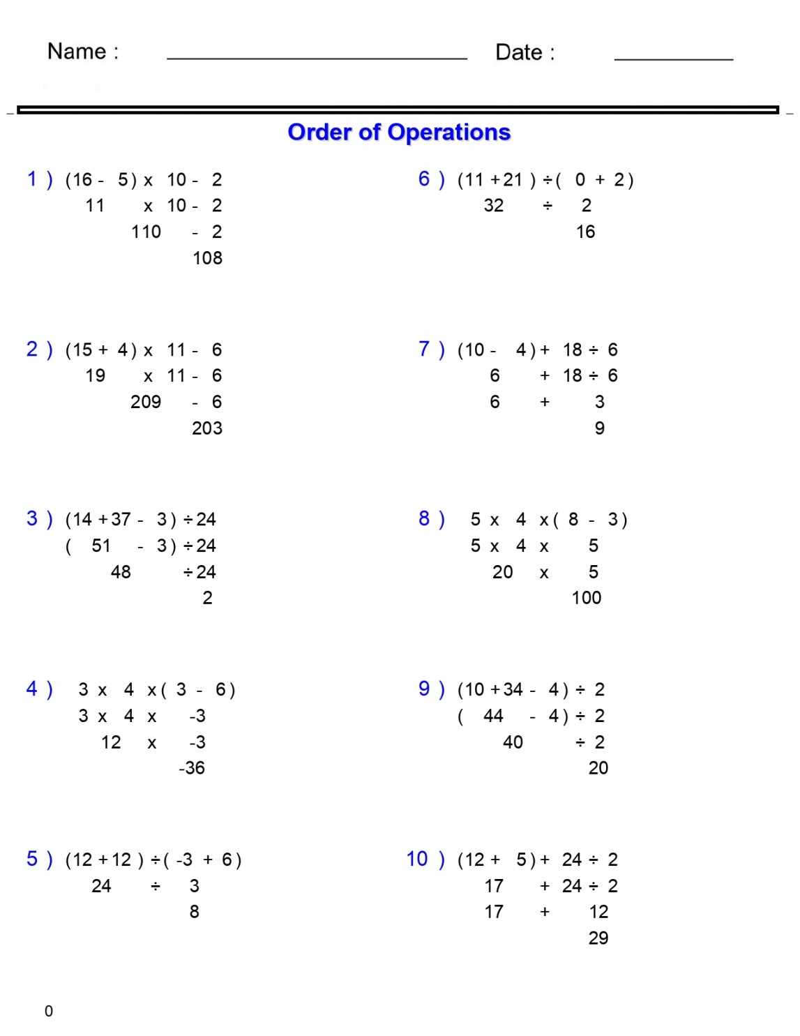 8th Grade Order Of Operations Worksheet Printable PDF Template 8th Grade Order Of Operations Worksheet Printable PDF Template