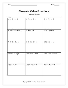 Absolute Value Equations Worksheet Doc