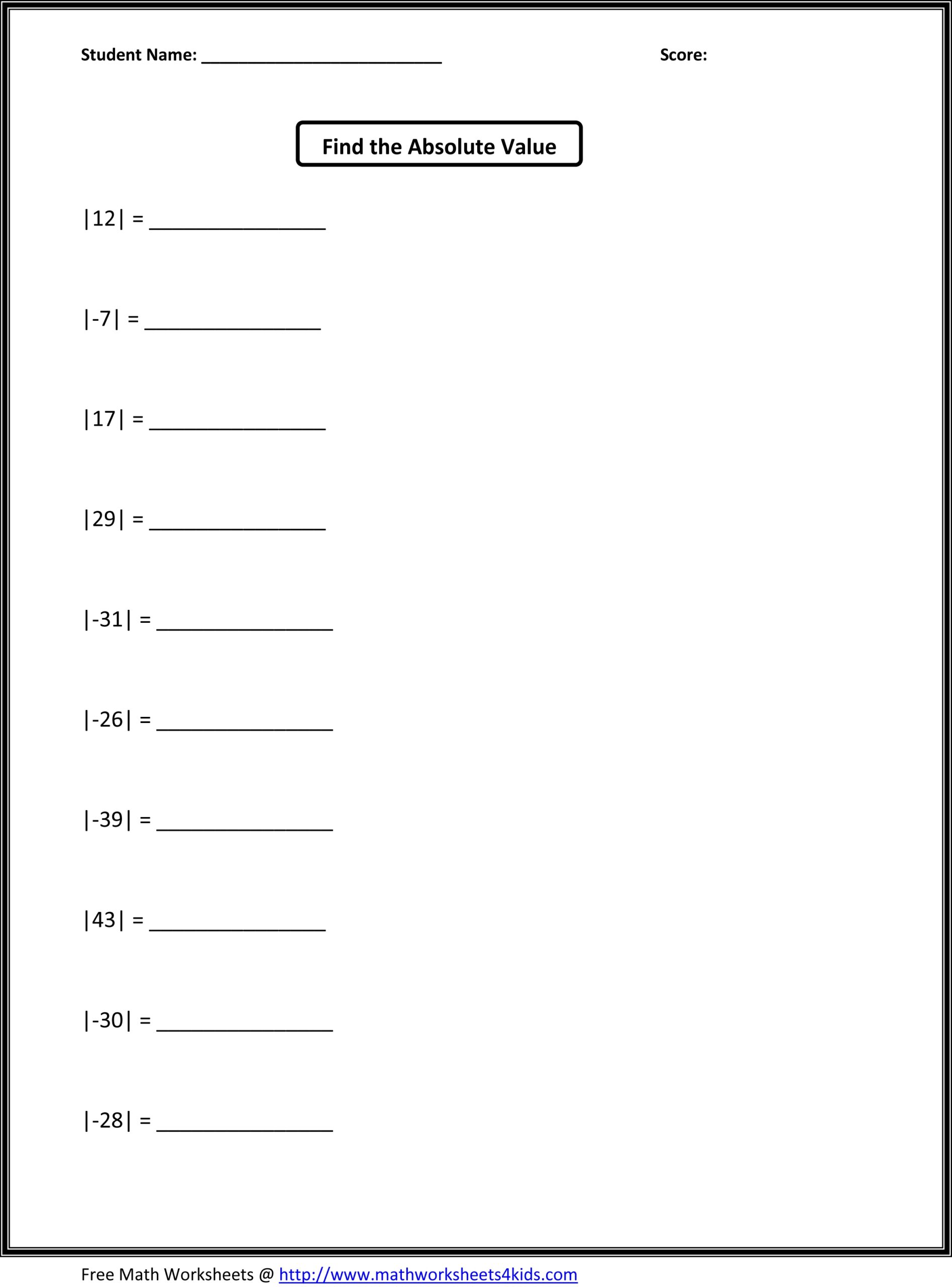 Absolute Value Math Practice Worksheet MySchoolsMath
