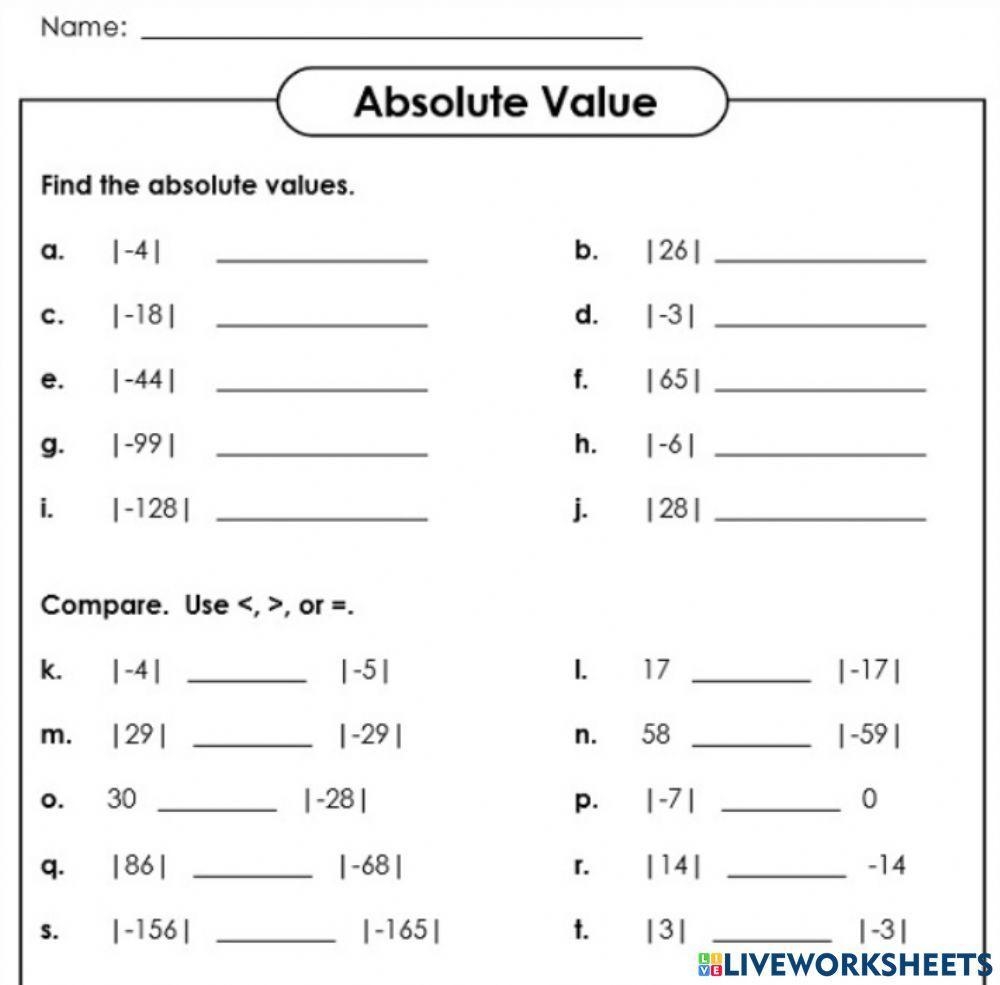 absolute value worksheet absolute value worksheet