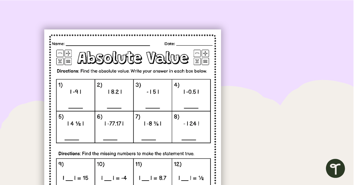 Absolute Value Worksheet Teach Starter Worksheets Library Absolute Value Worksheet Teach Starter Worksheets Library