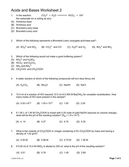Acids And Bases Worksheet 2 Revsworld Worksheets Library