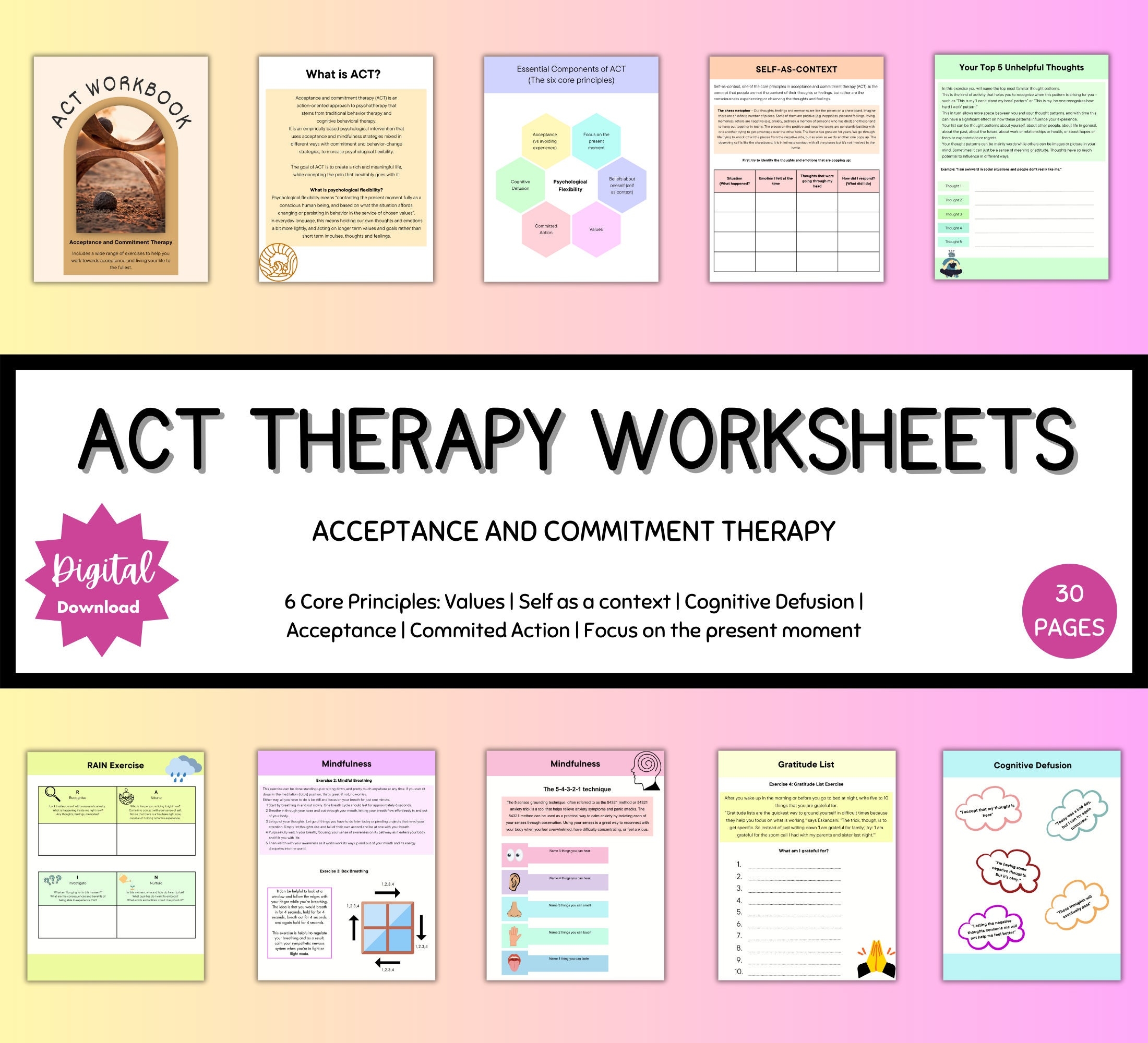 ACT Therapy Worksheets Acceptance Commitment Therapy Therapy 