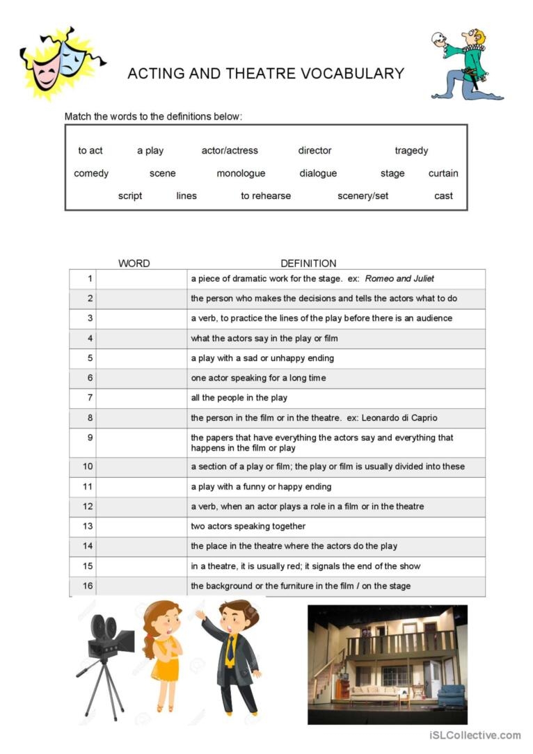 Acting Theatre And Film Vocabulary English ESL Worksheets Pdf Doc