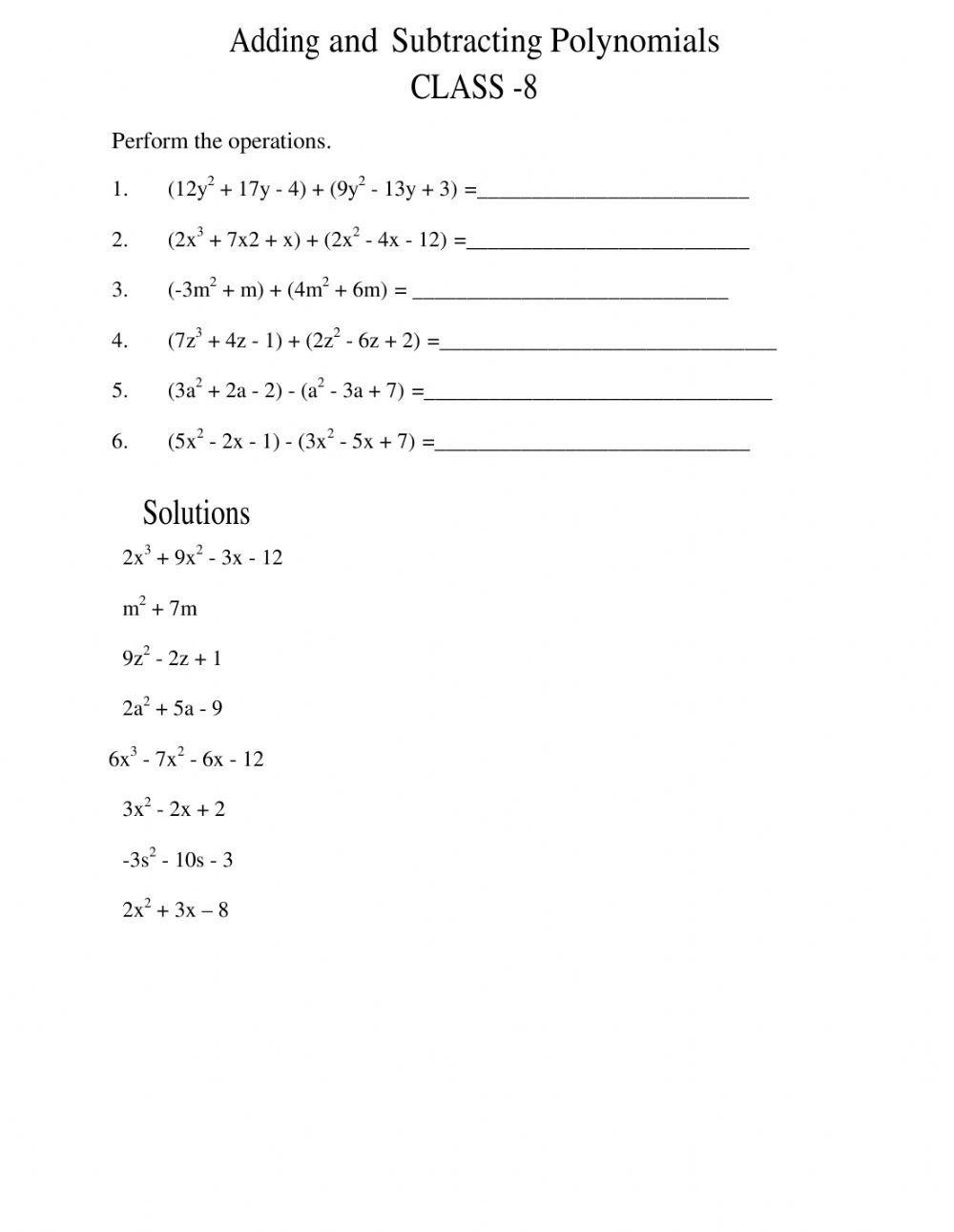 Add Polynomials Worksheet