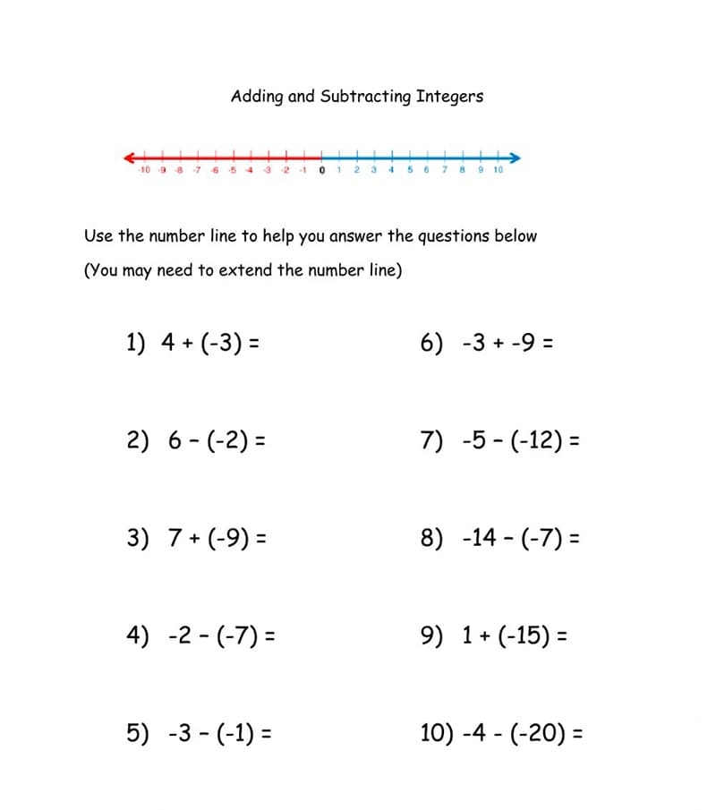 Adding And Subtracting Integers Coloring Worksheet