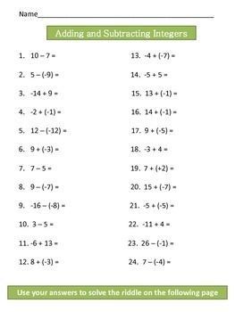 Adding And Subtracting Integers Worksheet By Jena Hengstler TpT Adding And Subtracting Integers Worksheet By Jena Hengstler TpT