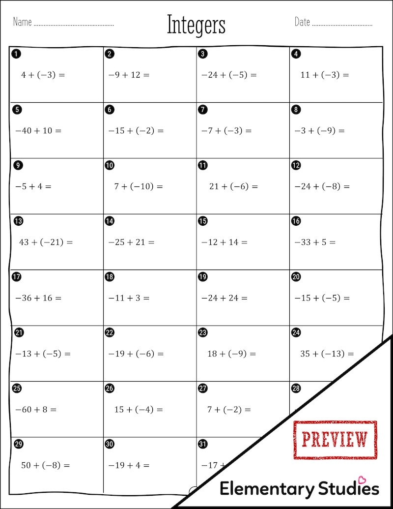 Adding And Subtracting Integers Worksheets Worksheets Library