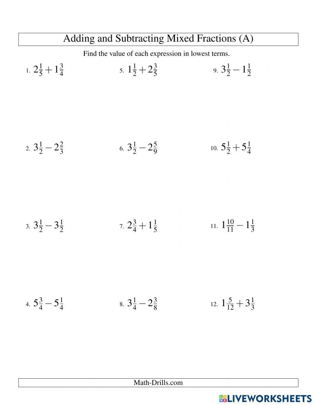Adding And Subtracting Mixed Numbers With Unlike Denominators 