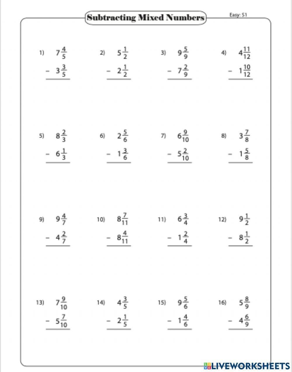 Adding And Subtracting Mixed Numbers Worksheet Printable Preschool 