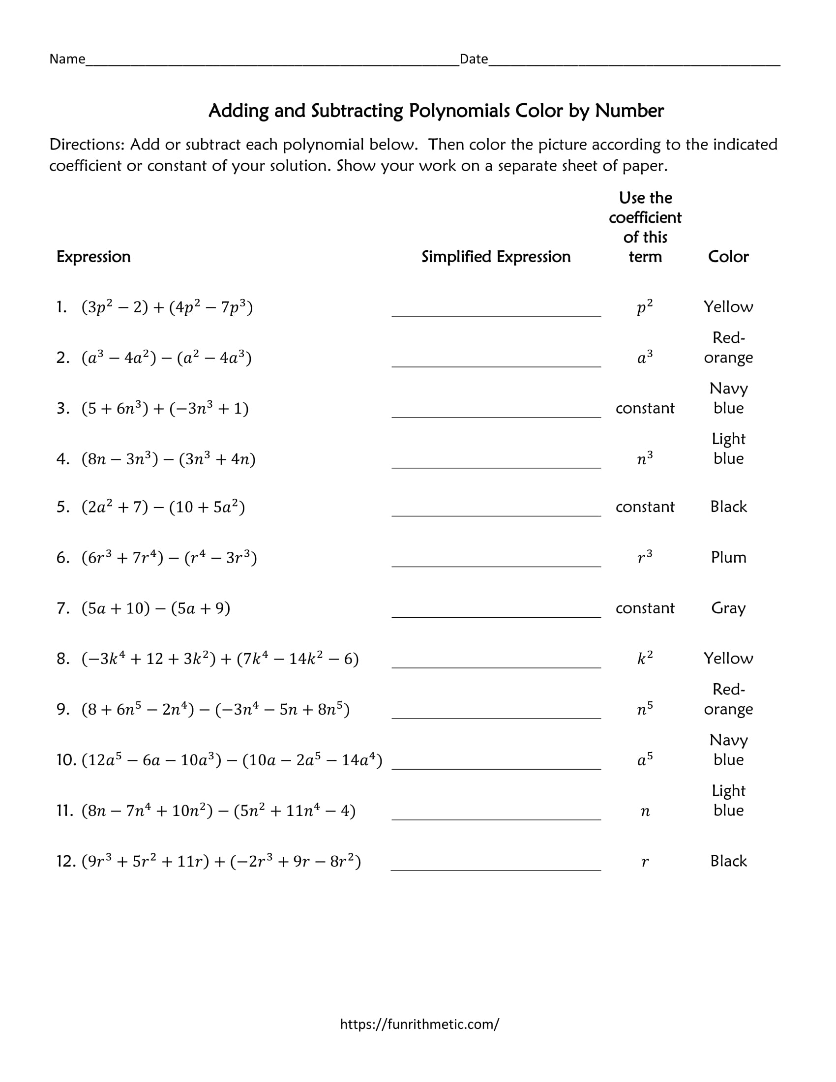 Adding And Subtracting Polynomials Worksheet Adding And Subtracting Polynomials Worksheet