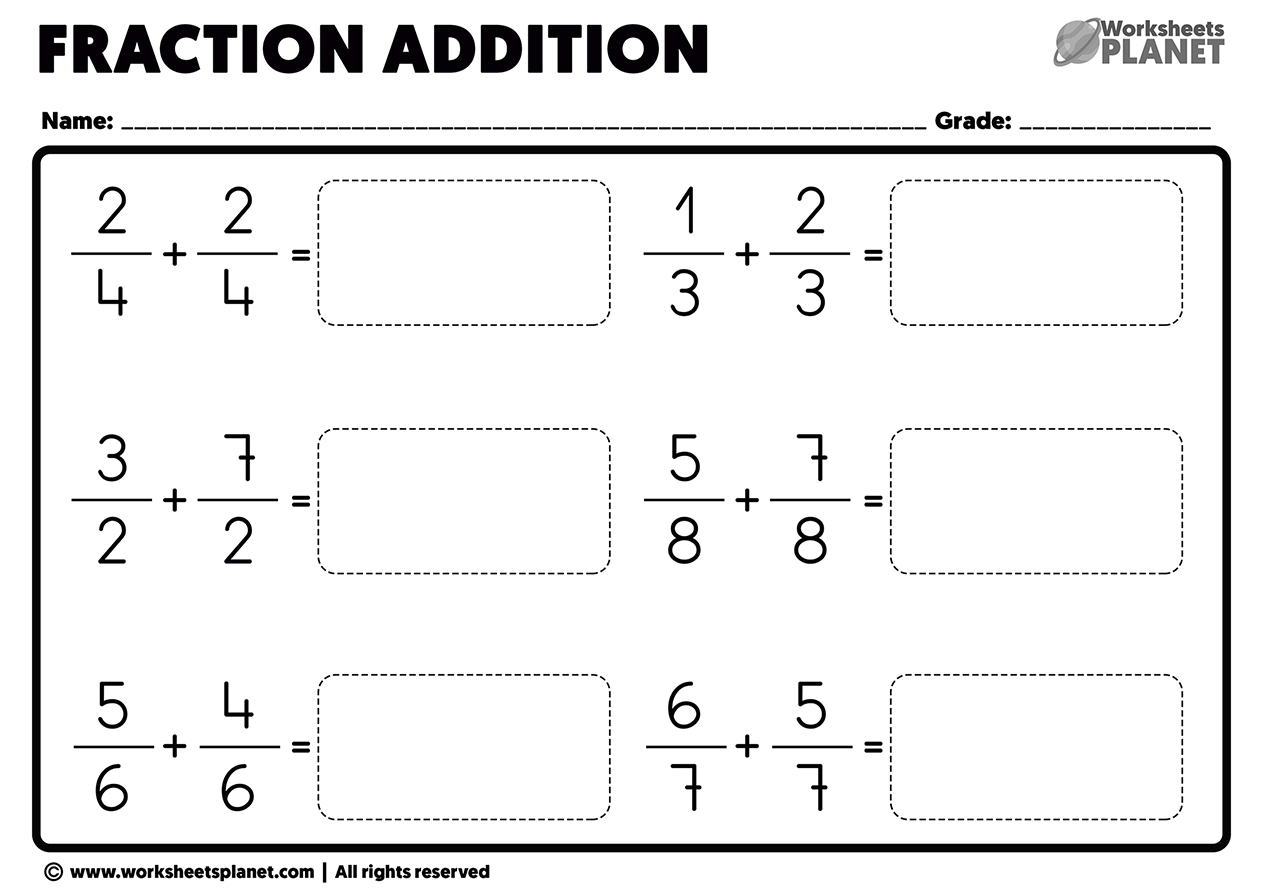 Adding Fractions Problems With Same Denominator