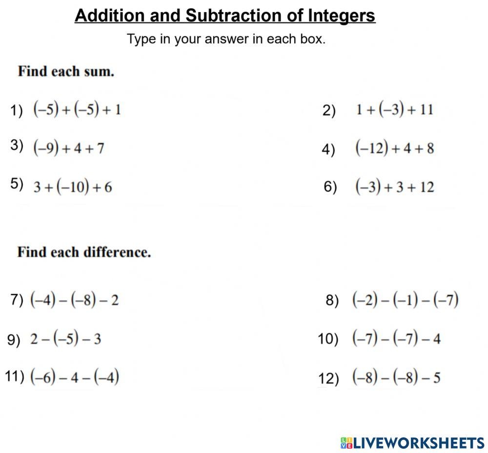 Adding Subtracting Integers Worksheet Worksheets Library