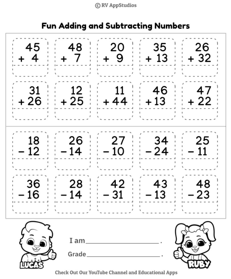 addition and subtraction worksheets for kindergarten