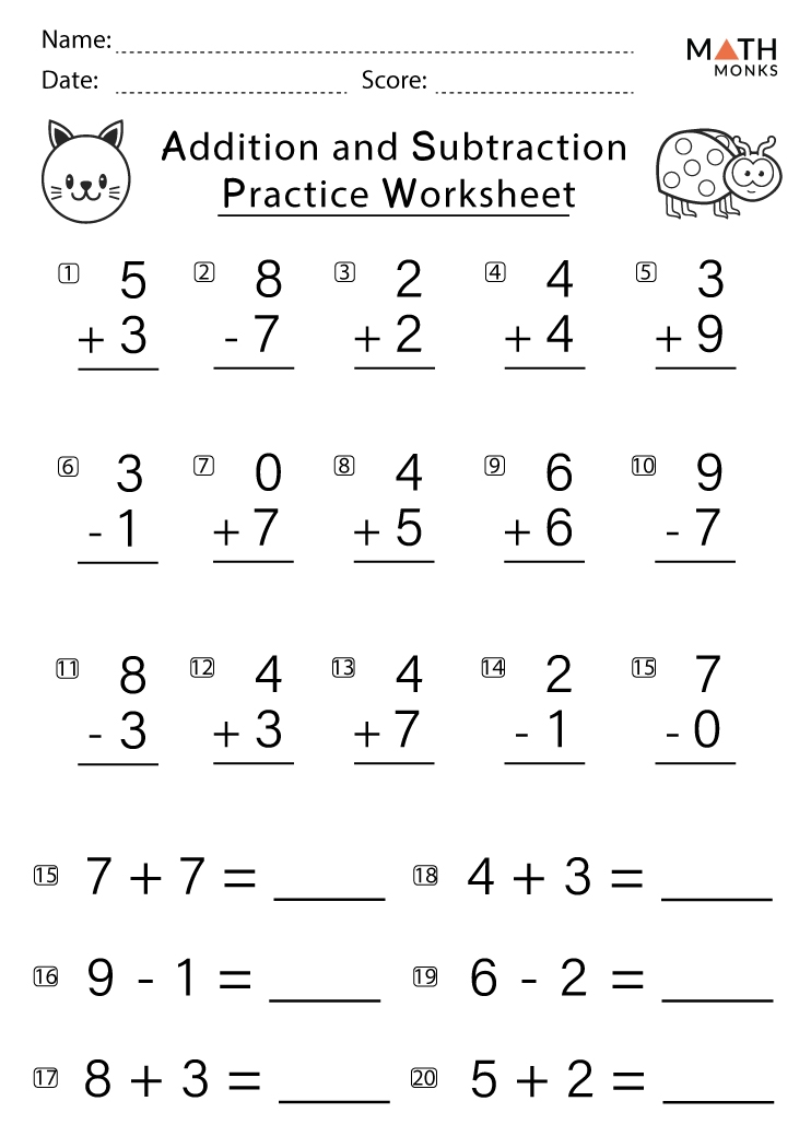 Addition Subtraction Worksheets Writing Practice Worksheet