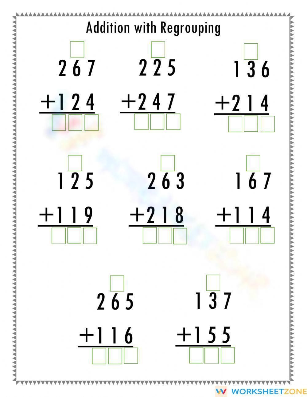 Addition With Regrouping Worksheet