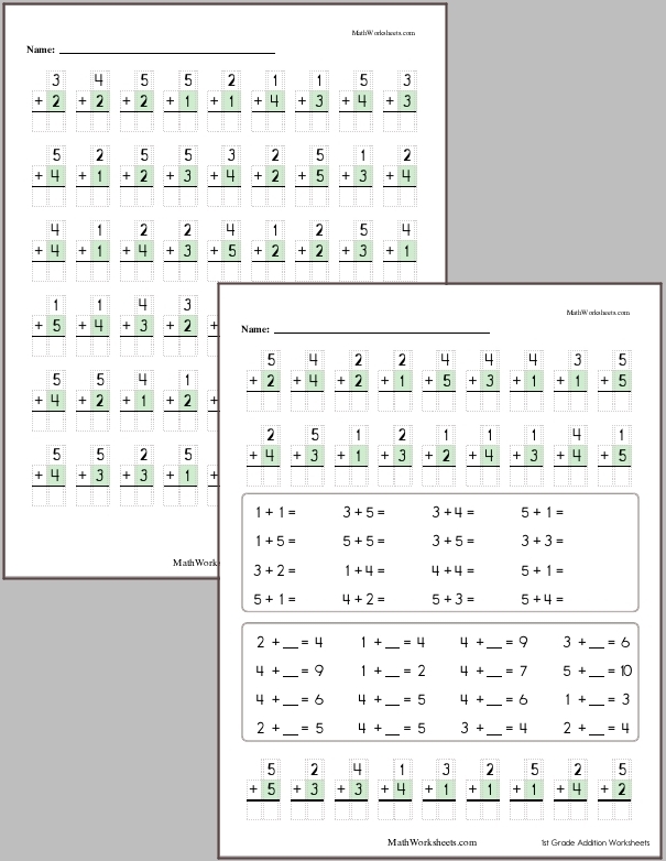 addition worksheets for 1st graders