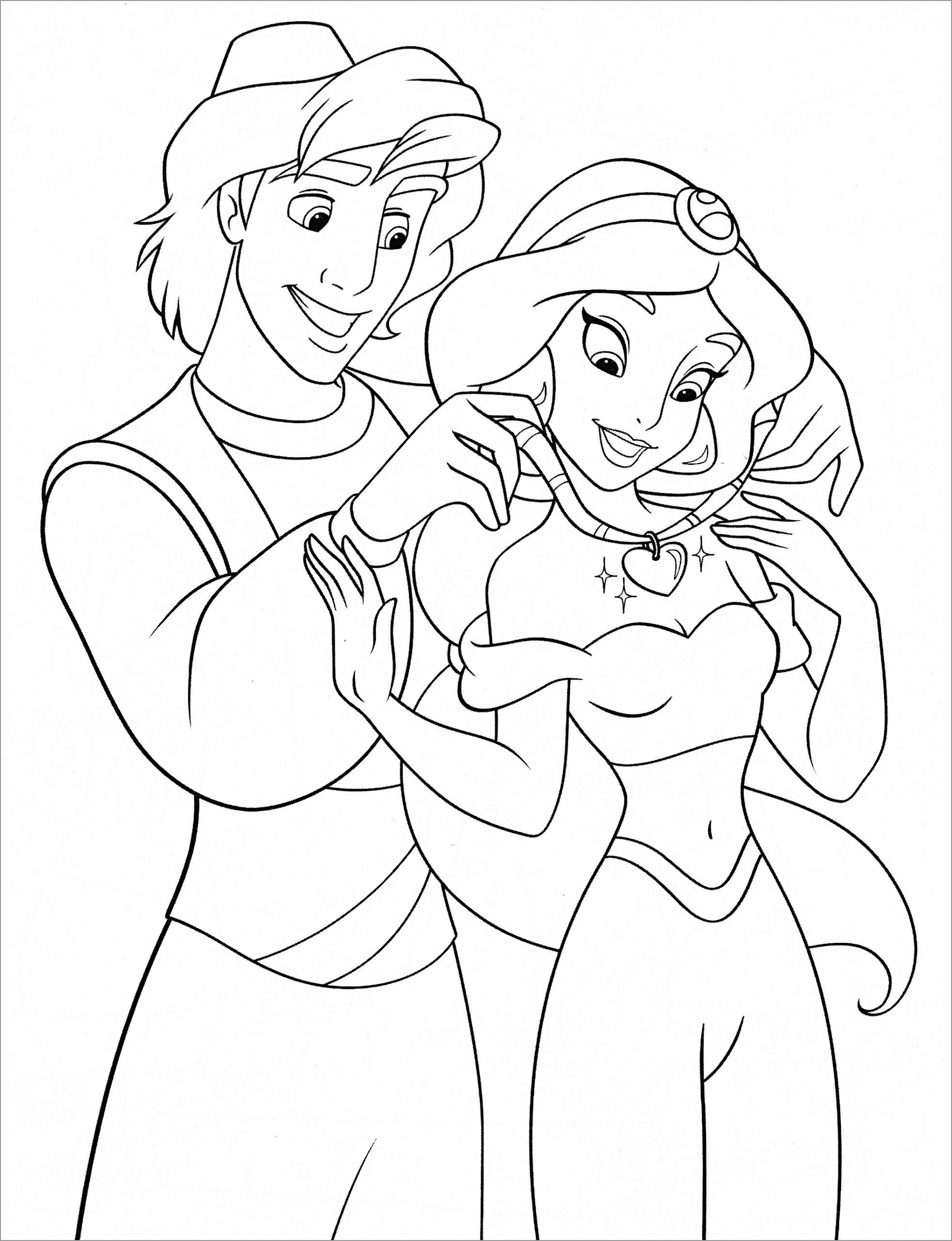 Aladdin And Jasmine Coloring Page For Kids ColoringBay
