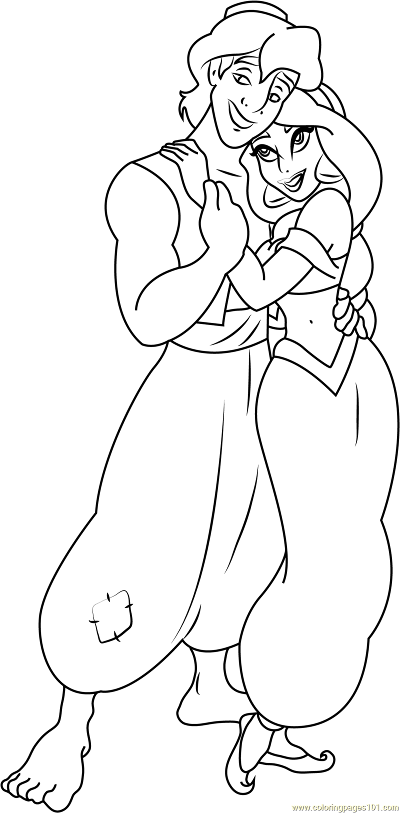 Aladdin And Jasmine Coloring Page For Kids Free Aladdin Printable 