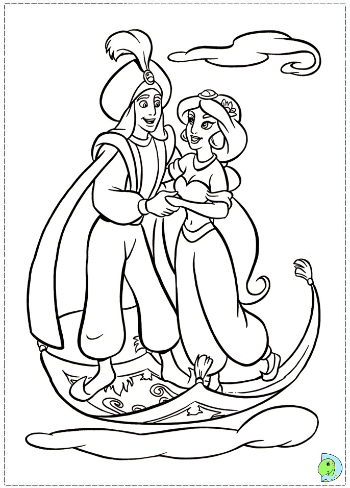coloring pages of jasmine and aladdin