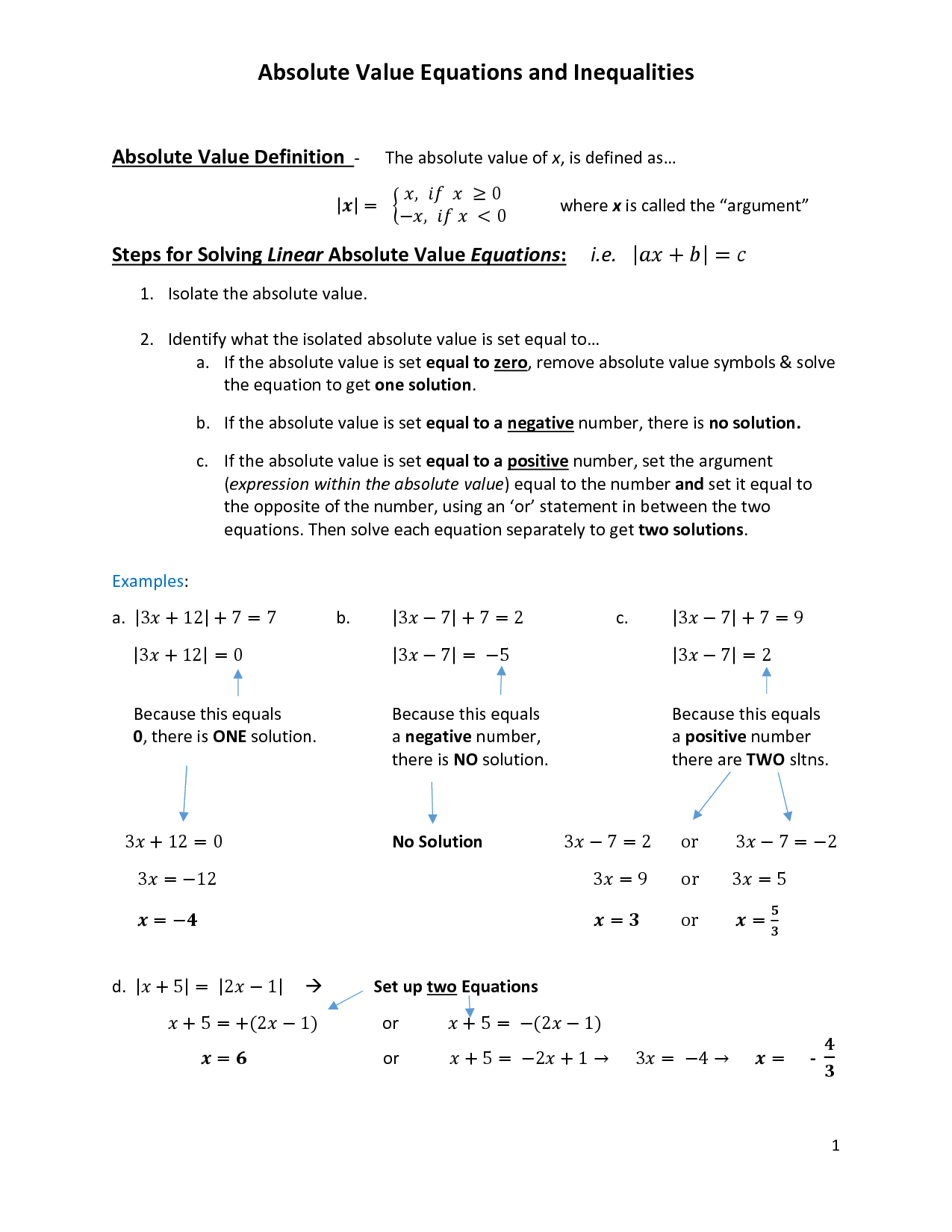 Algebra 2 Absolute Value Equations And Inequalities Worksheet Absolute