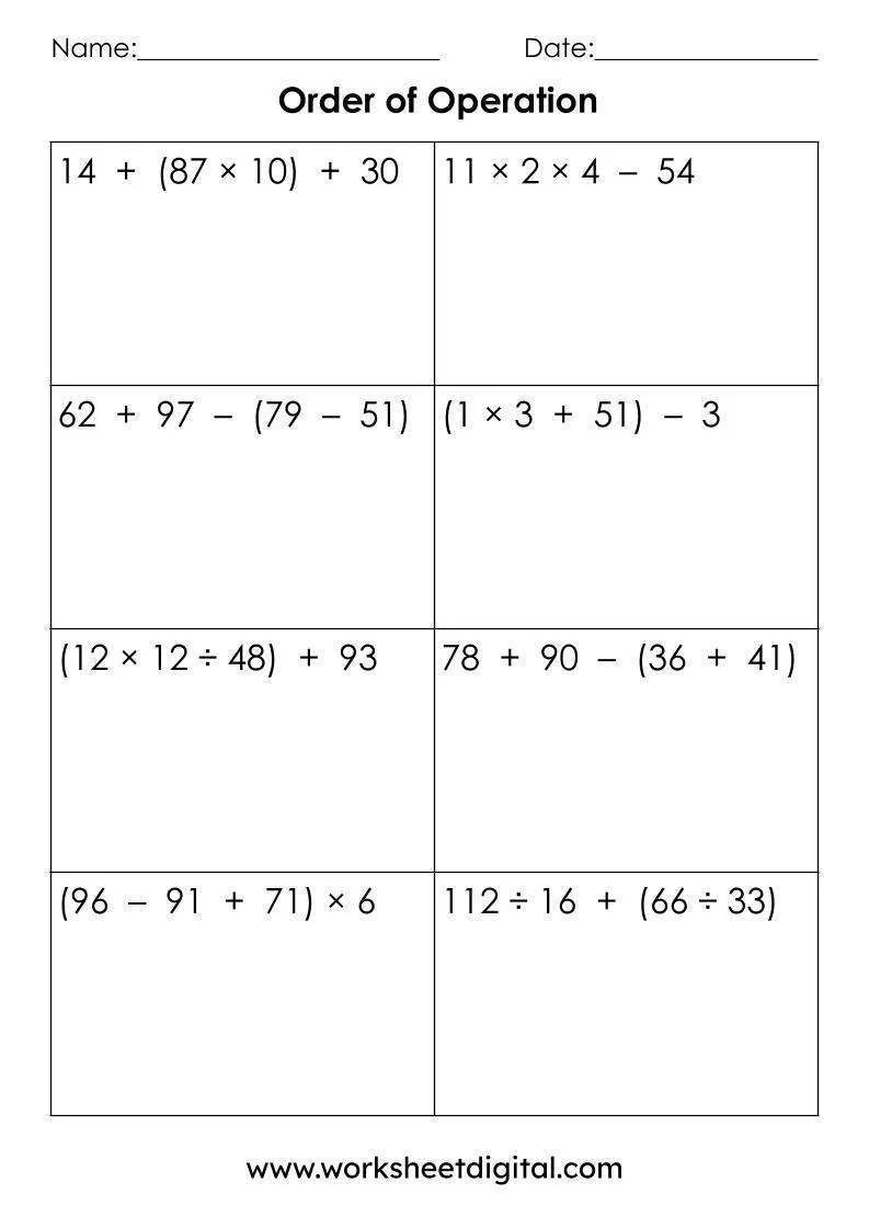 Algebra Order Of Operation Worksheet Digital Worksheets Library