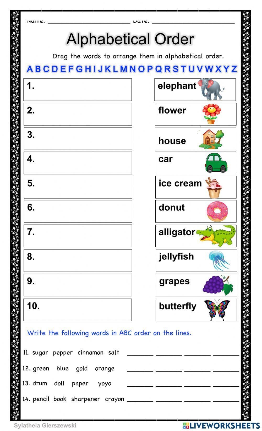 alphabetical order worksheets