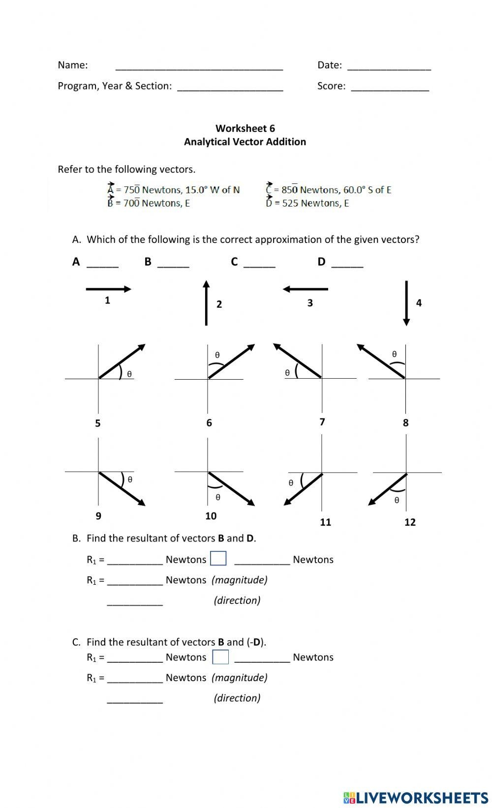 Analytical Vector Addition Worksheet Worksheets Library