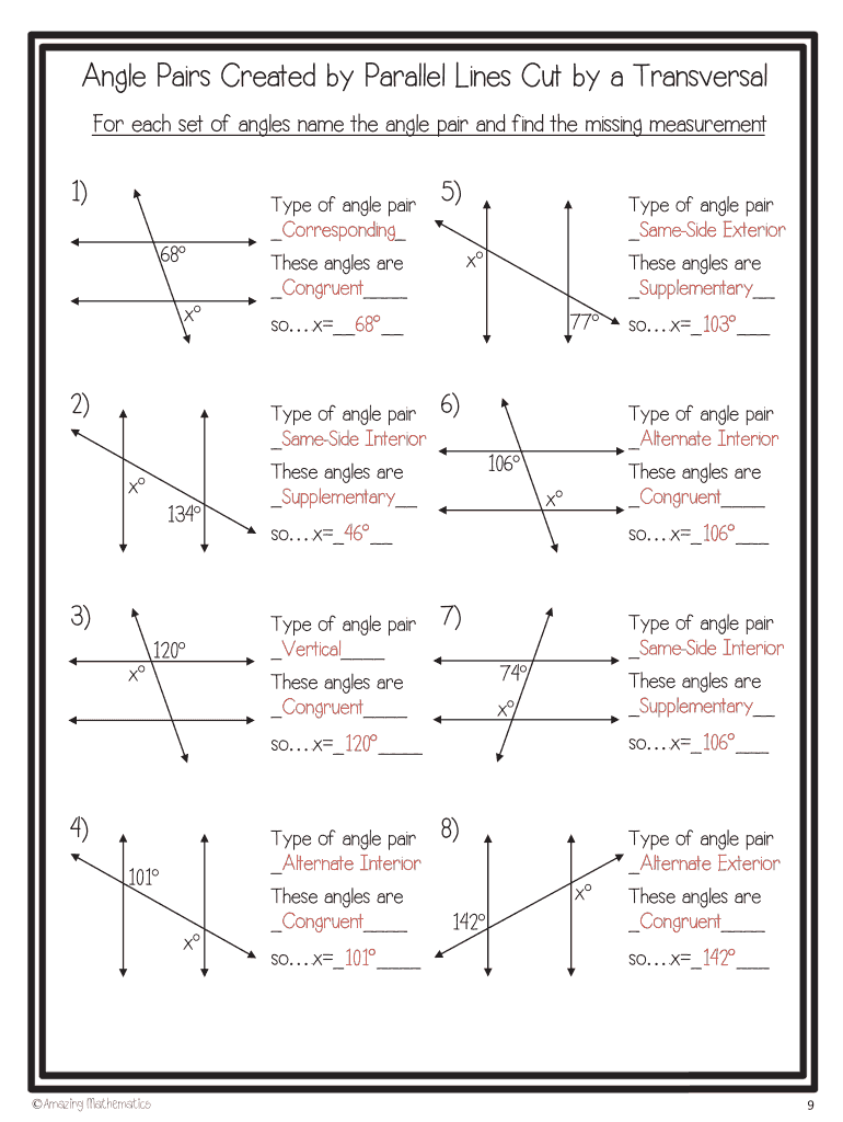 parallel lines and transversals worksheet