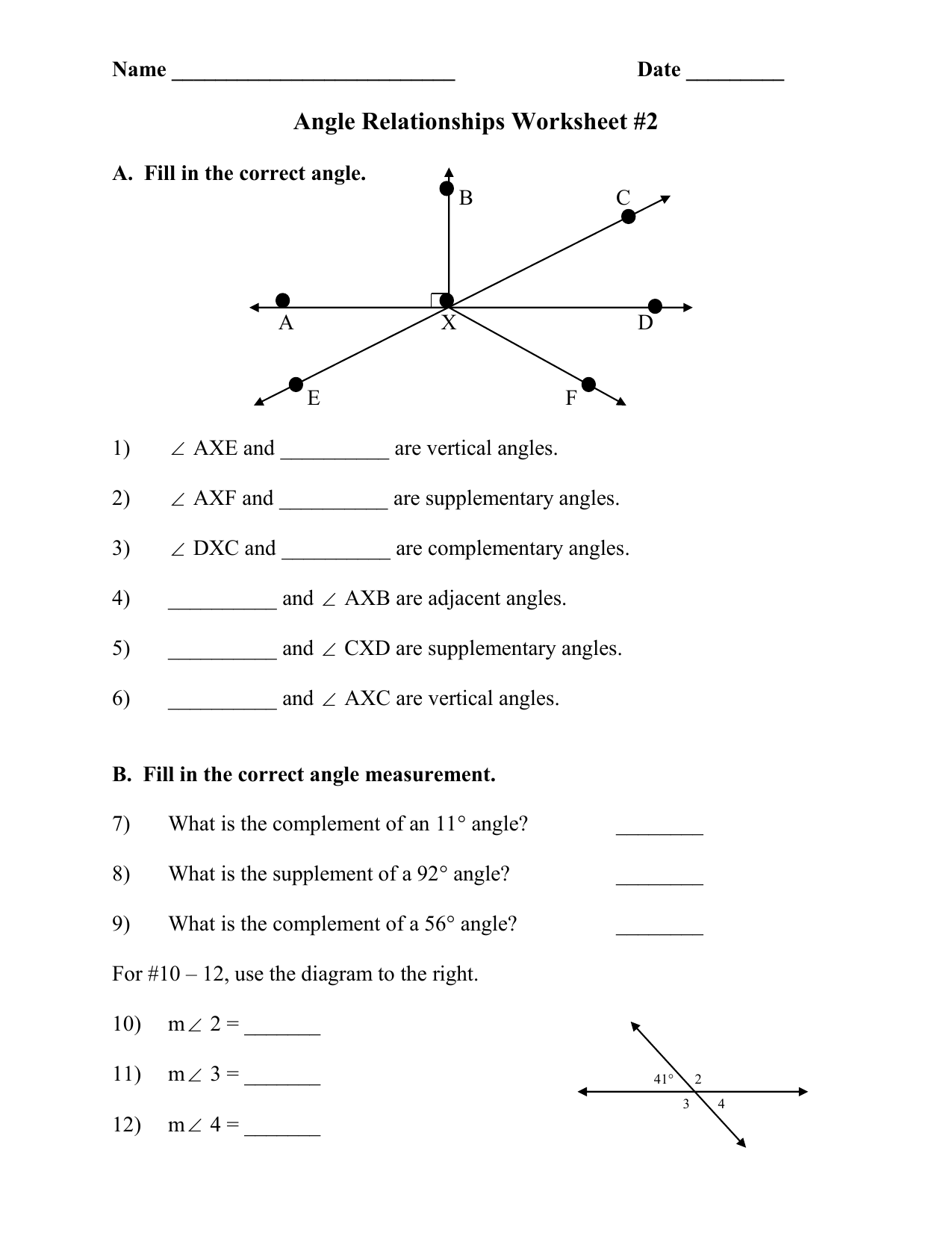 Angle Relationships Worksheet Angle Relationships Worksheet