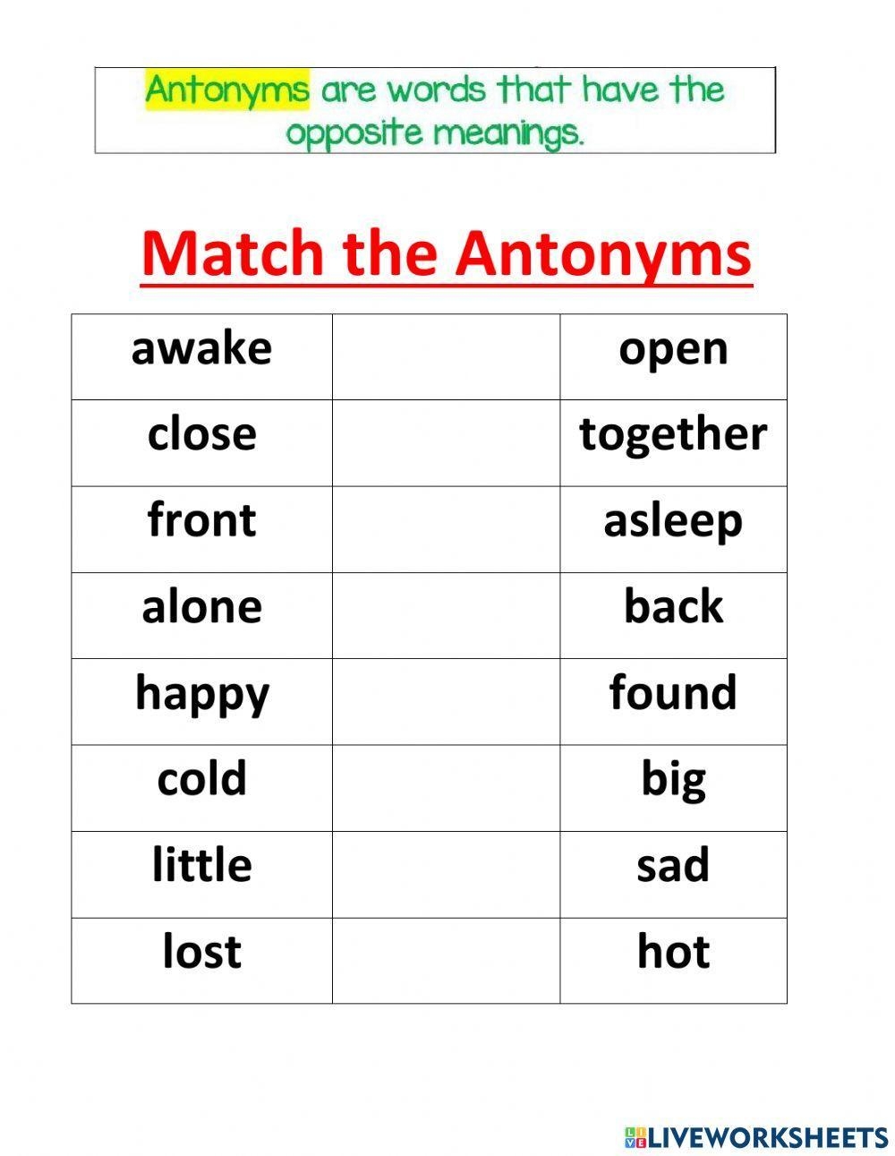 Antonyms And Synonyms Online Worksheet Worksheets Library