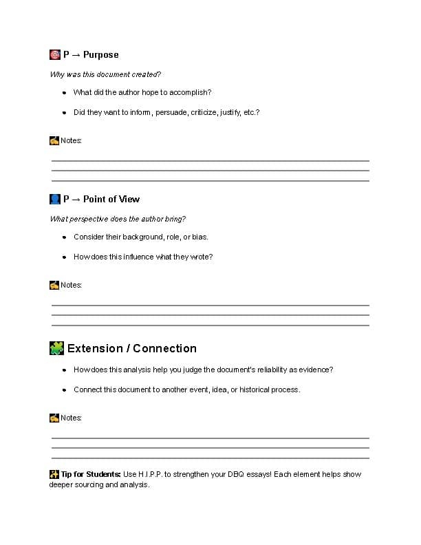 AP Histoty HIPP Document Analysis Worksheet By George Vosinas TPT