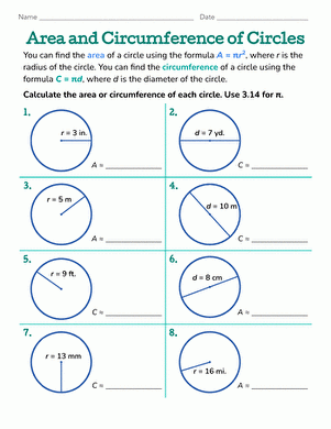 circumference of a circle worksheet