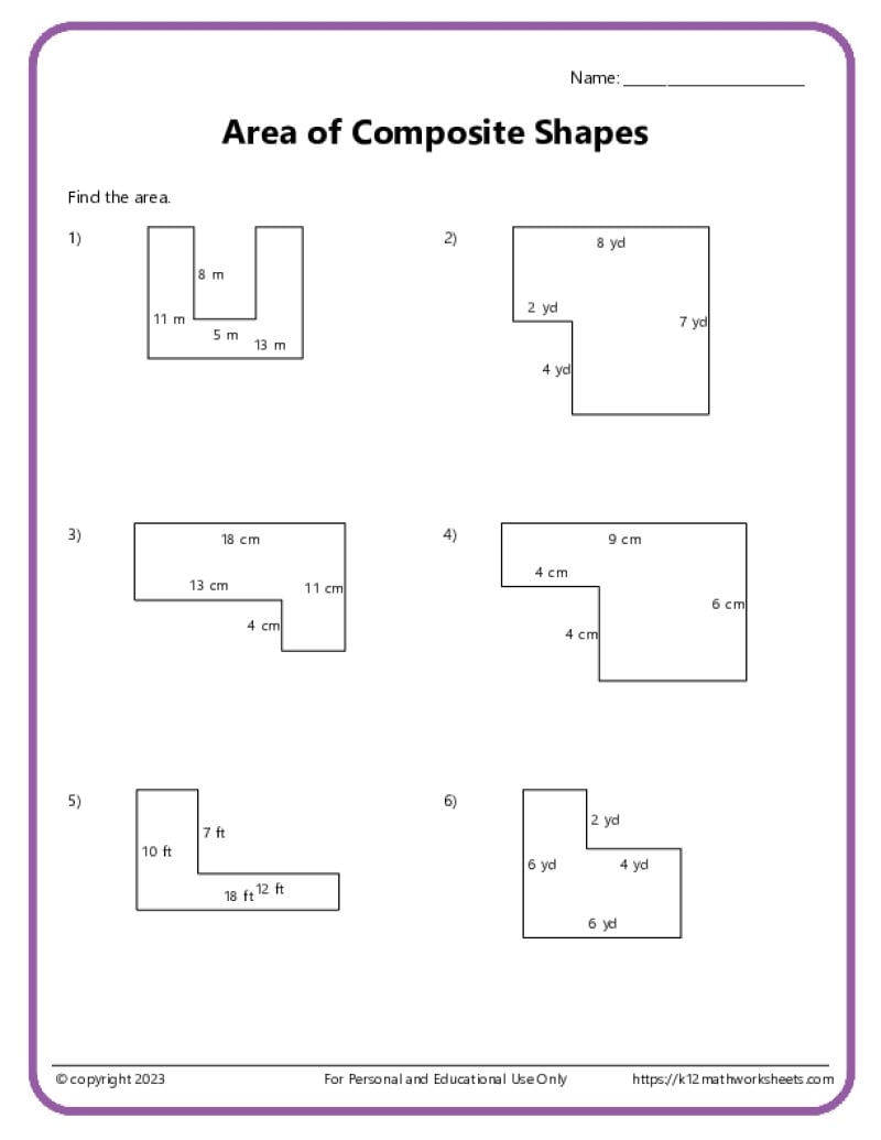 Area And Perimeter Of Composite Shapes K12 Math Worksheets