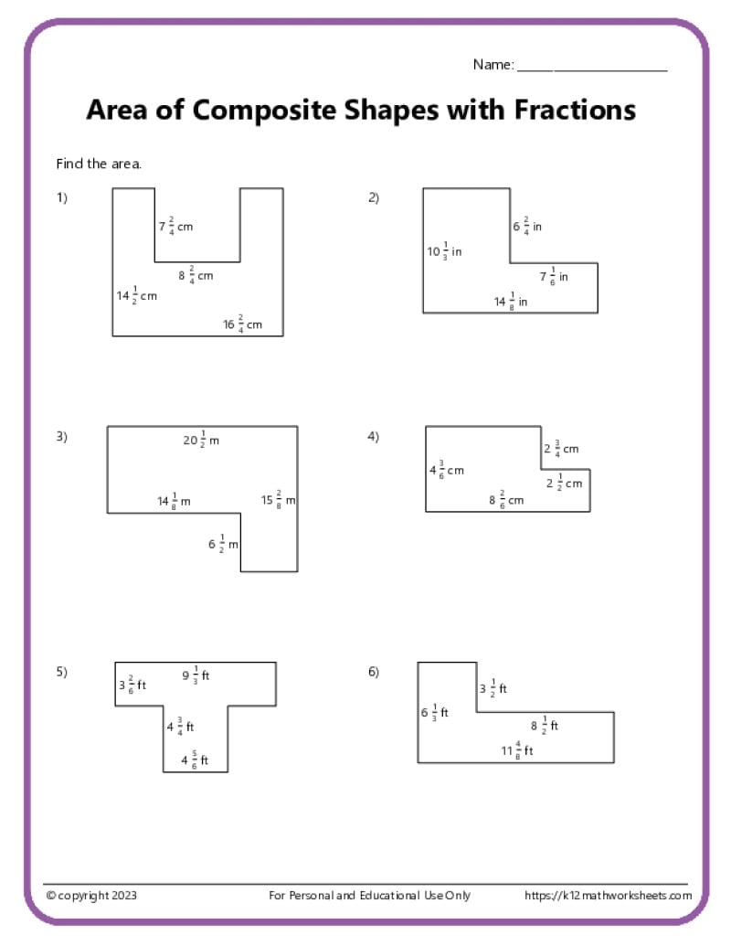 Area And Perimeter Of Composite Shapes K12 Math Worksheets