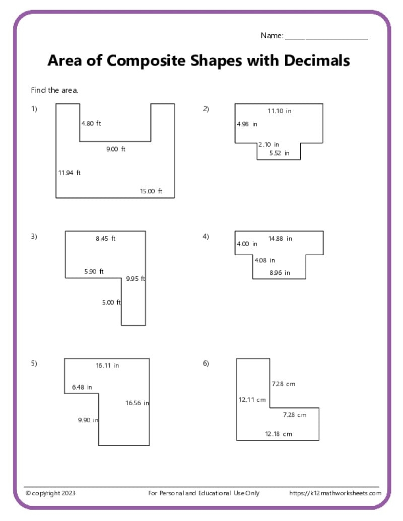 Area And Perimeter Of Composite Shapes K12 Math Worksheets
