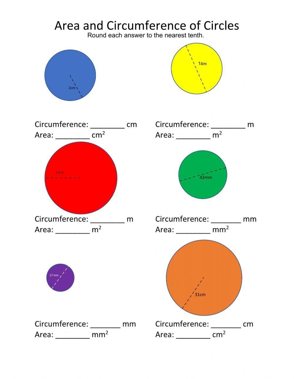 Area From Circumference Worksheets printable Online Answers 