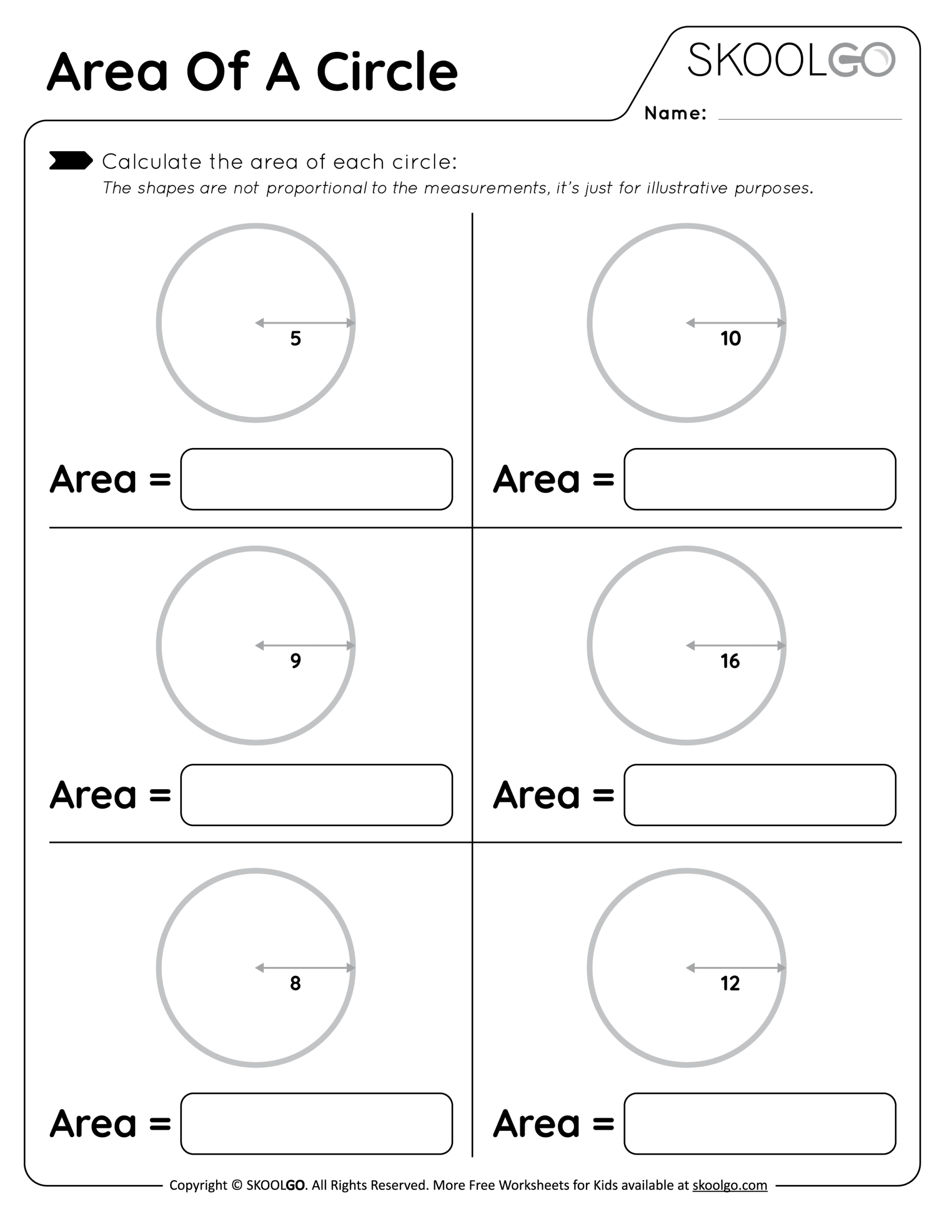 Area Of A Circle Free Worksheet For Kids SKOOLGO Area Of A Circle Free Worksheet For Kids SKOOLGO