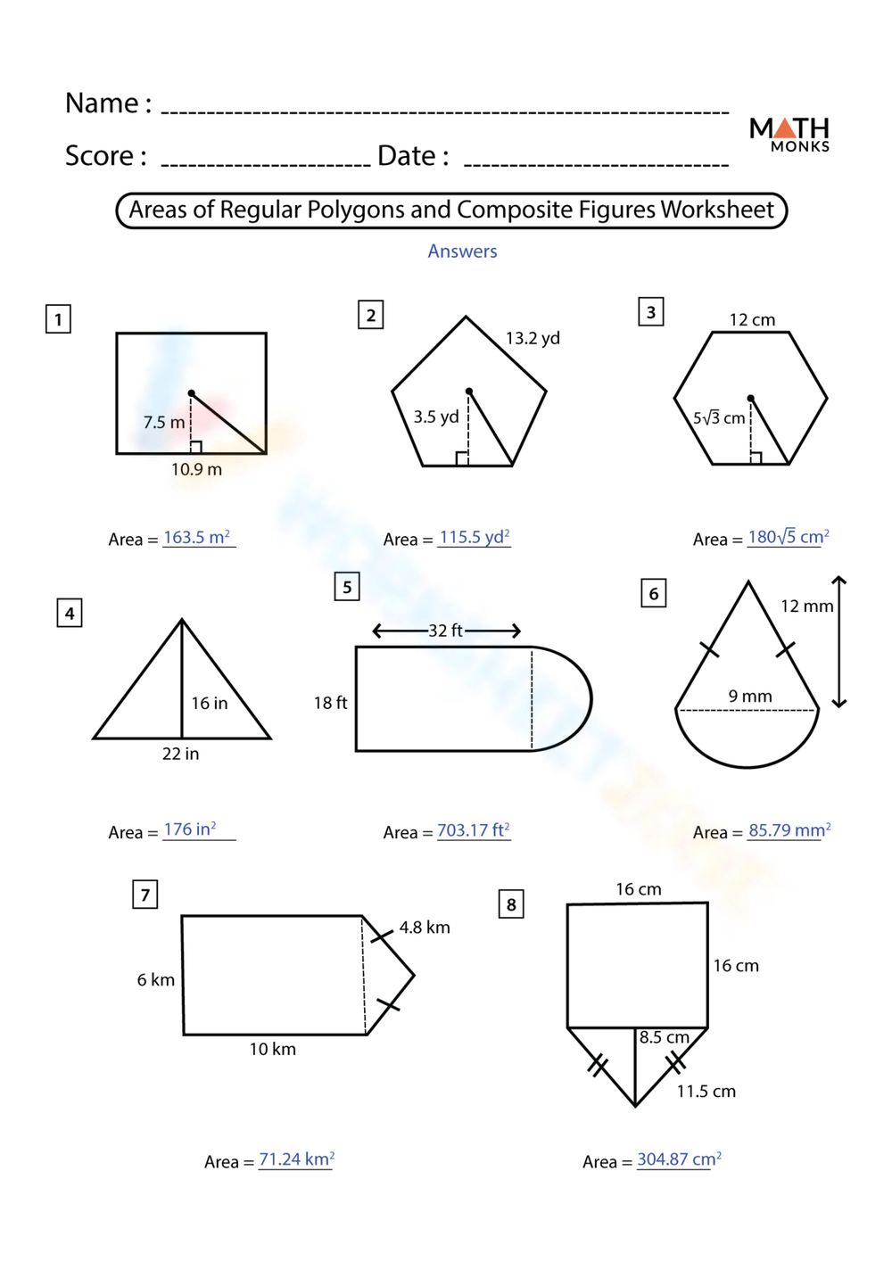 area of compound figures worksheet
