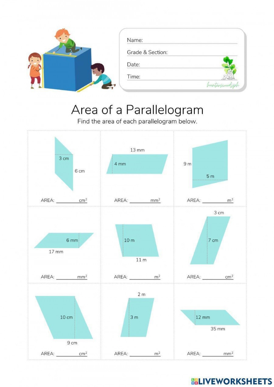 area of parallelogram worksheet area of parallelogram worksheet
