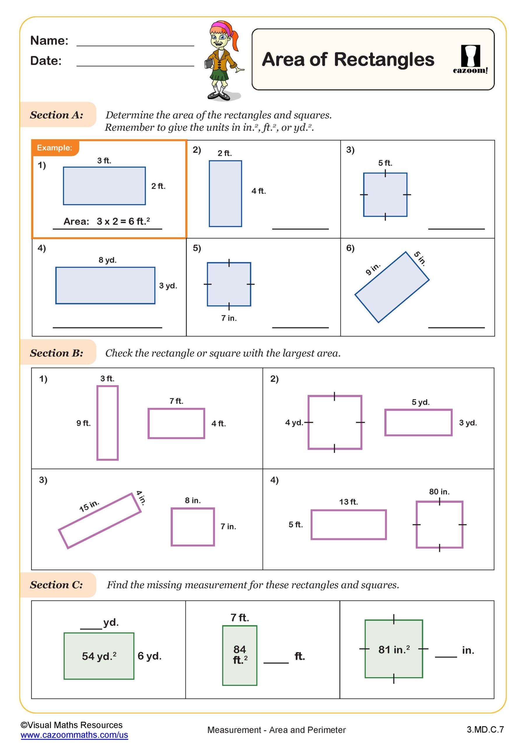 Area Of Rectangles And Squares 3rd Grade 4th Grade Math 