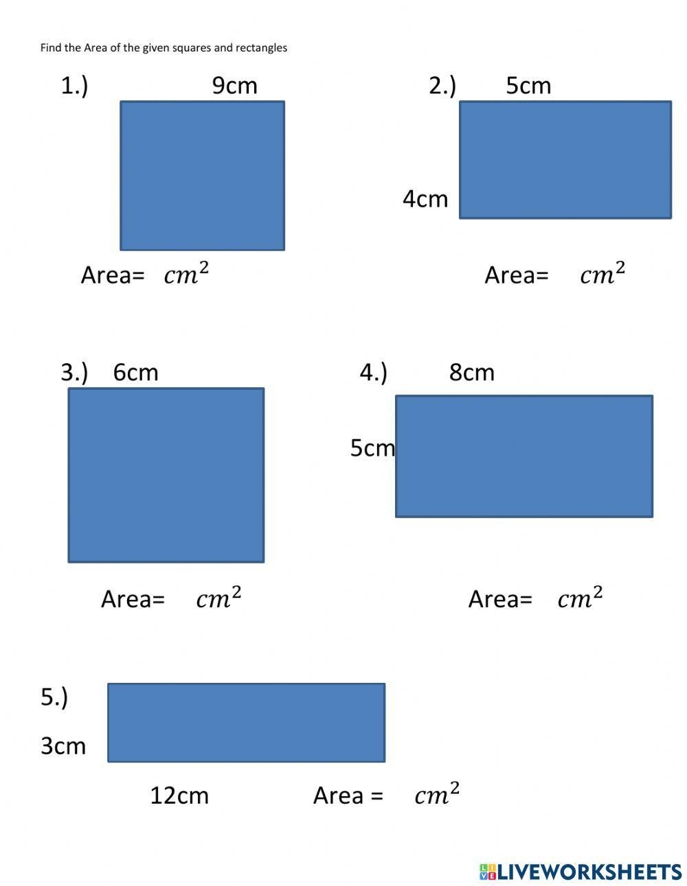 Area Of Square And Rectangles Worksheet Worksheets Library