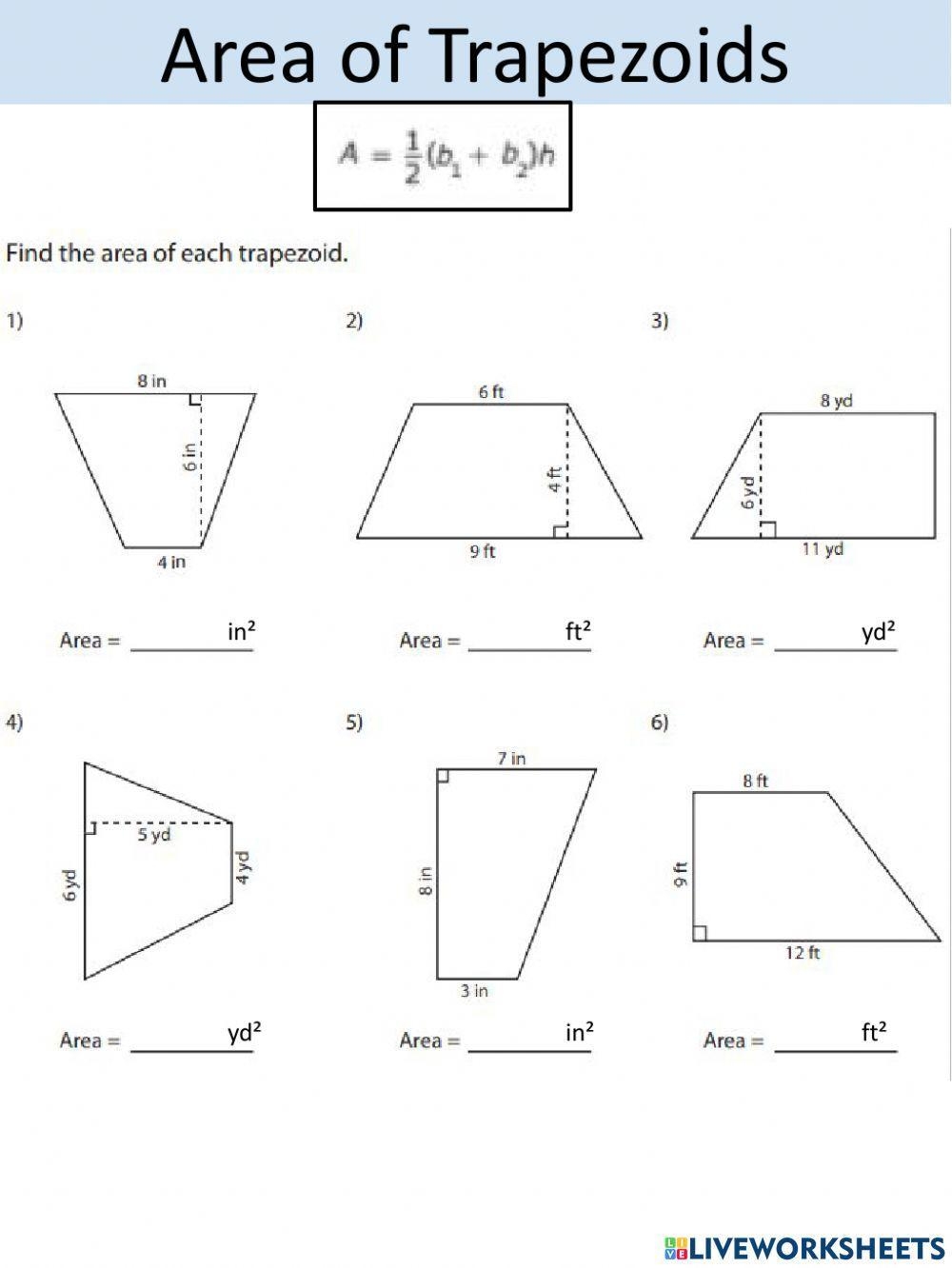 Area Of Trapezoids Worksheet Live Worksheets Worksheets Library