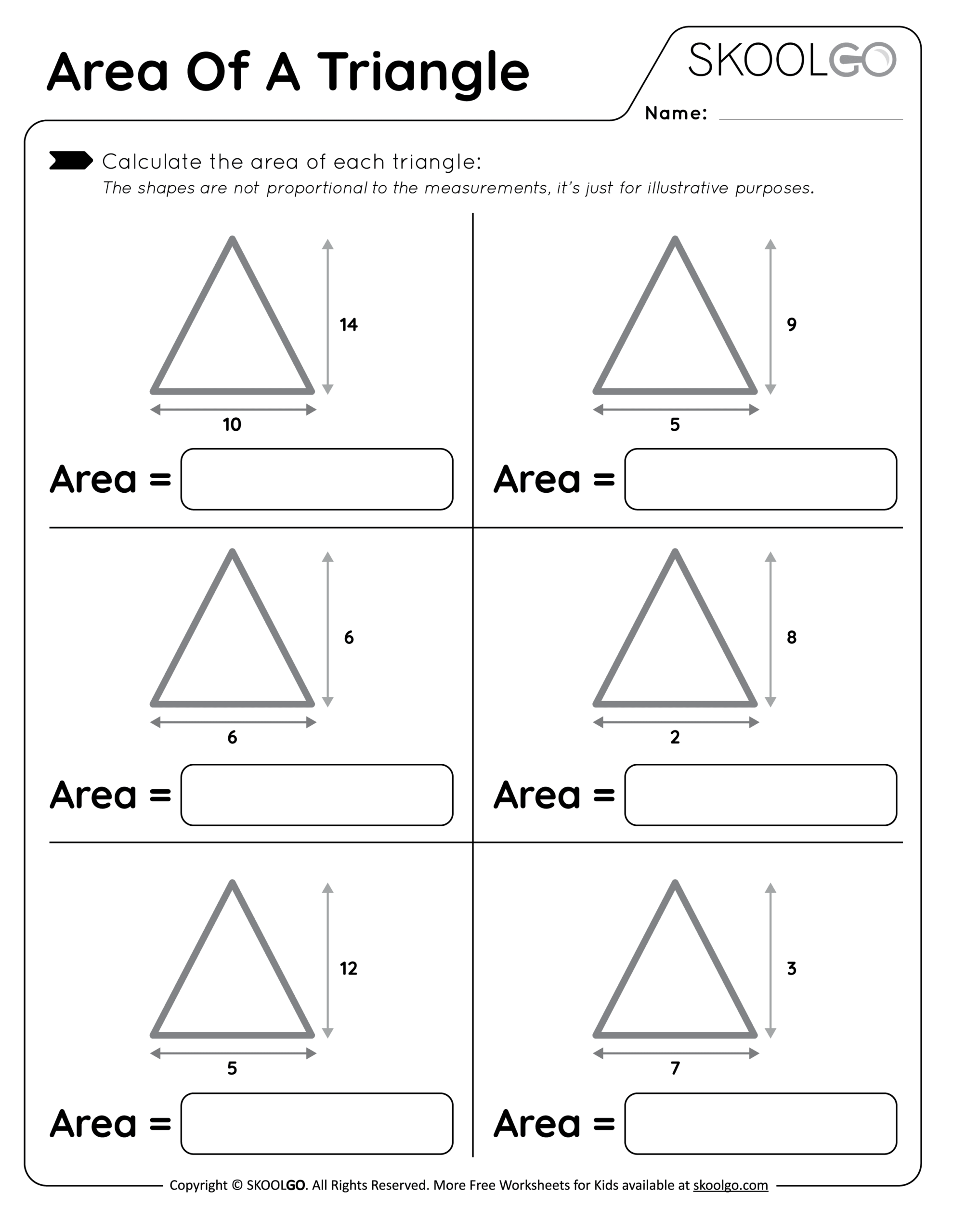 Area Of Triangle Worksheets Area Of A Triangle Free Worksheet For