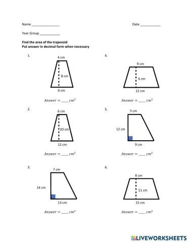 Area Trapezoids Worksheet Live Worksheets Worksheets Library