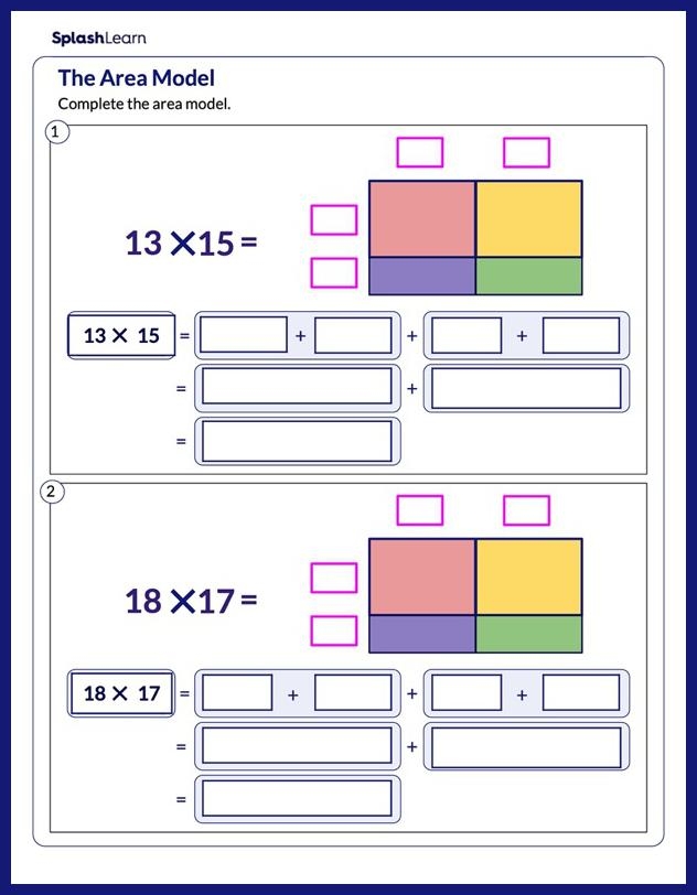area model multiplication worksheets