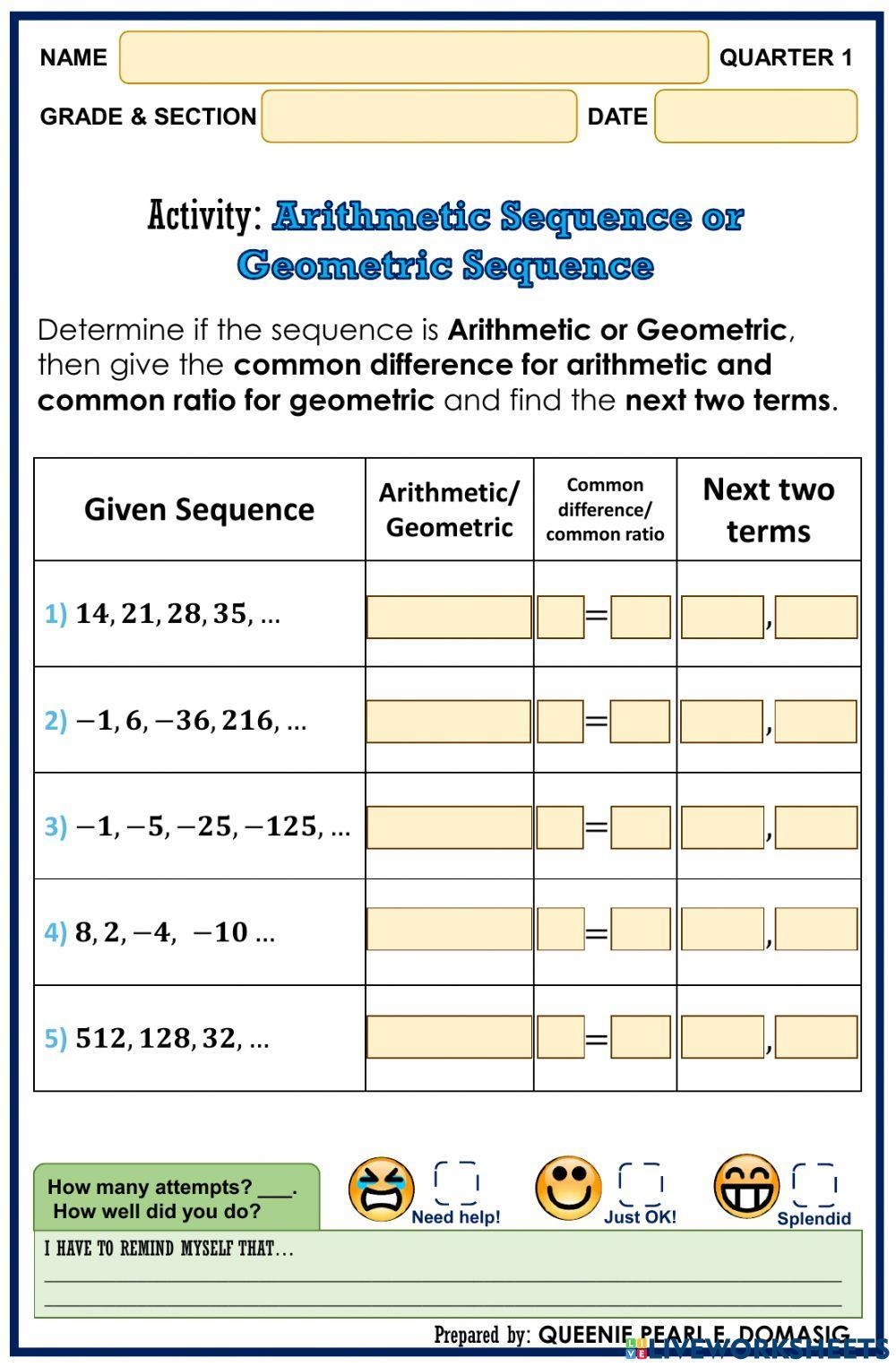 Arithmetic Sequence Or Geometric Sequence Worksheet Worksheets Library Arithmetic Sequence Or Geometric Sequence Worksheet Worksheets Library