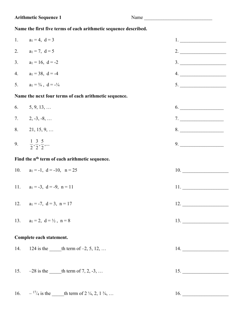 Arithmetic Sequence Worksheets With Answers Arithmetic Sequence Worksheets With Answers